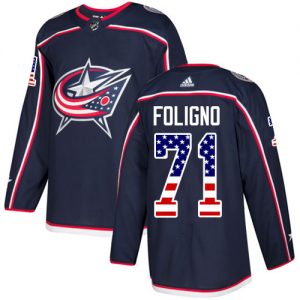 Dětské NHL Columbus Blue Jackets dresy 71 Nick Foligno Authentic Námořnická modrá Adidas USA Flag Fashion